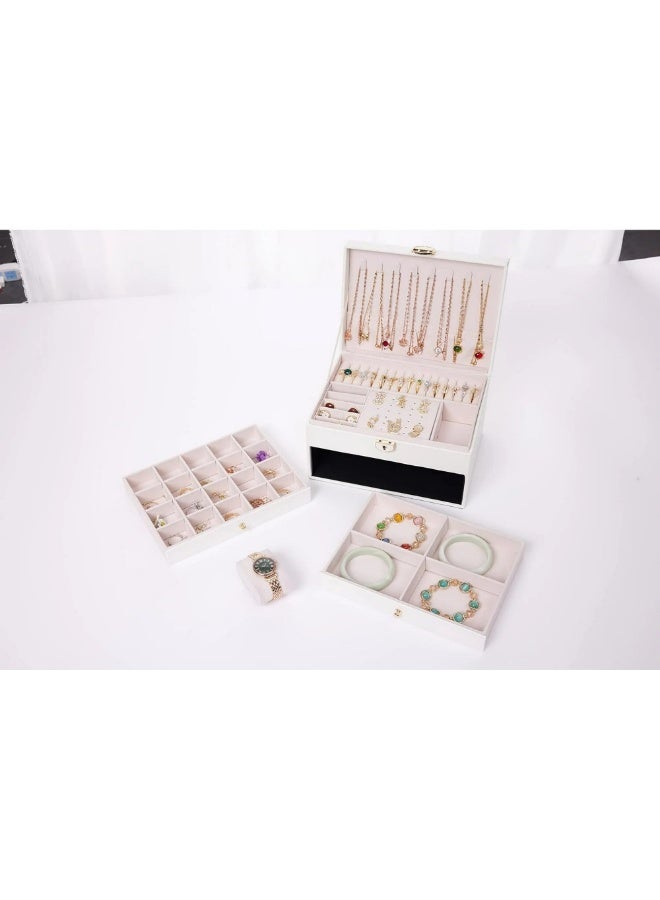 Jewelry organizer for women and girls, large three-tier jewelry storage box, faux leather jewelry display stand with removable tray for necklaces, earrings, rings and bracelets - Image 4